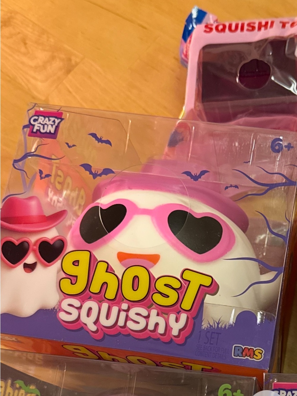 Pink Ghost Squishy Toy with Heart Sunglasses